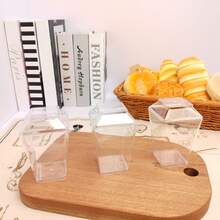 25/50/100 piezas Vasos cuadrados transparentes de 5oz/150ml para parfait - Vasos desechables para postres para fiestas. Opcional: Cuchara/Tapa - Ver 5