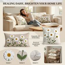 1pc Summer Daisy Embroidered Cushion Cover, Soft & Comfortable Chenille Fabric, Universal Indoor/Outdoor Pillow Case, Ideal For Home Sofa Decorative Pillow, Suitable For Bedroom, Chair, Car, Pillow Insert Not Included - Champagne - View 8