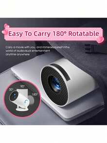 Proyector mini portátil, dispositivo de proyección por cable para teléfono, proyector pequeño HD para dormitorio y habitación, proyector mini rotativo con corrección automática de distorsión trapezoidal, proyector compacto de techo para uso en dormitorio y al aire libre - Talla única para todos - Ver 7