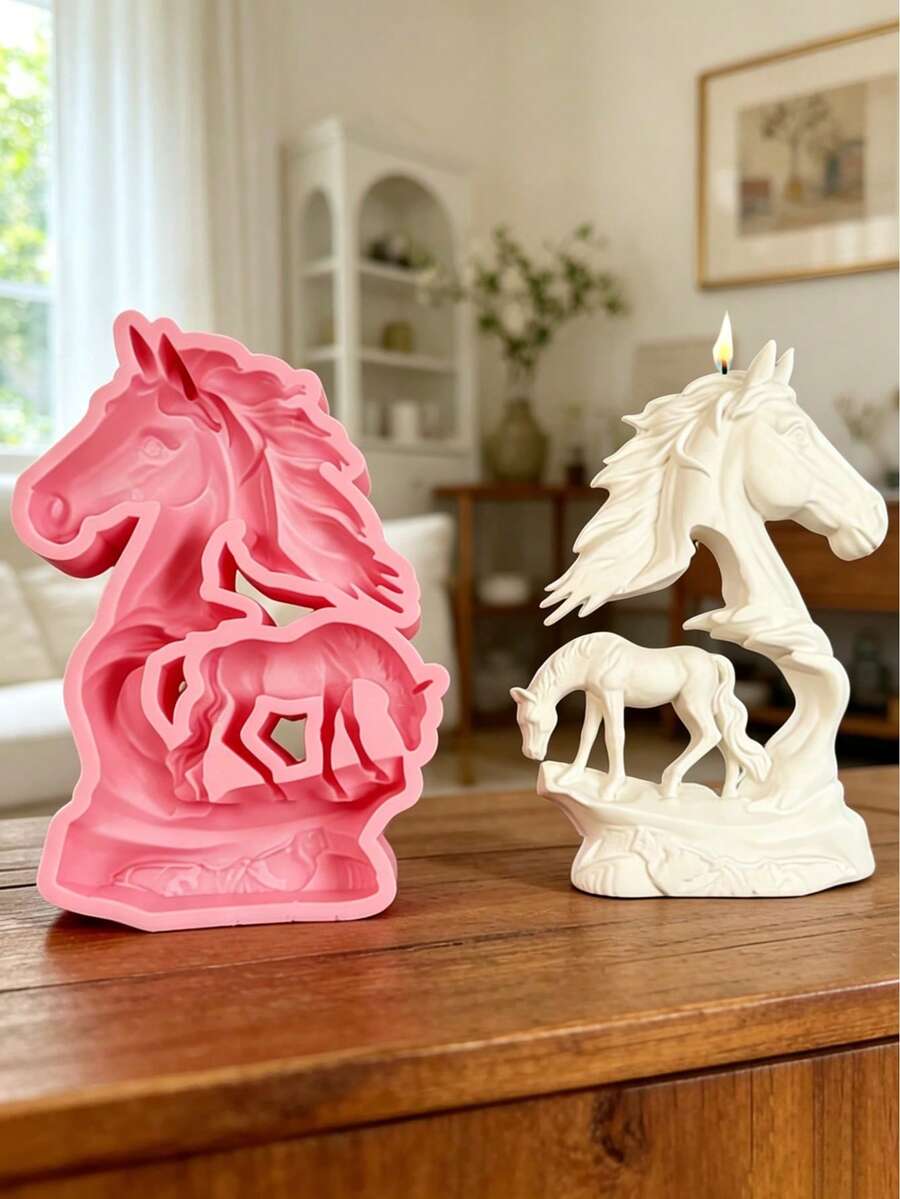 1pc Horse Head Shaped Candle Silicone Mold - C-pink - View 1