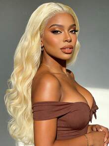 VIOLLY Tóc giả ren phía trước trong suốt HD 13x4, mật độ cao 200%, không cần chia ngôi, mã số #613, màu vàng nhạt, sóng nhẹ, tóc Brazil, đường chân tóc tự nhiên, tóc con, đã được tỉa sẵn, tẩy trắng trước, pha trộn tóc người thật, thích hợp cho phụ nữ đội hàng ngày hoặc dự tiệc. - S613 - Xem 8