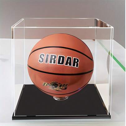 High-Quality Acrylic Display Case, Suitable For Sports Memorabilia - Perfect For Displaying Basketball, Soccer Ball, Football, Golf Ball And Tennis Ball, Comes With Round Base
