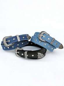 1pc New British Style Alloy Buckle Rivet Chain Canvas Denim Retro Girl Belt - Multicolor - View 2