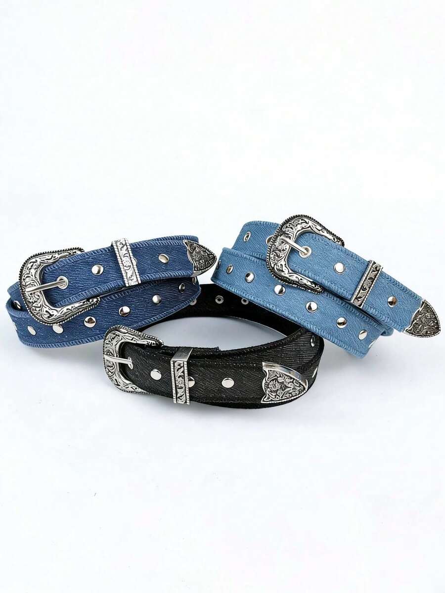 1pc New British Style Alloy Buckle Rivet Chain Canvas Denim Retro Girl Belt