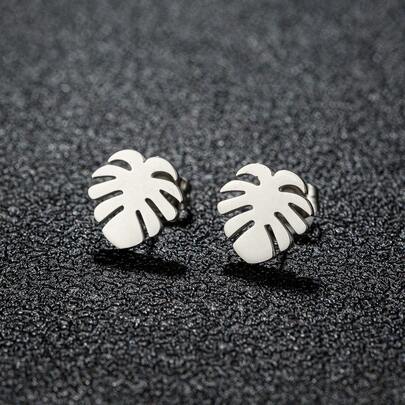 1 Pair Fashion Tiny ,Monstera Leaves, Stud Earrings Stainless Steel Monstera Accessories Jewelry Gift