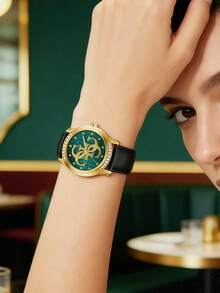 Đồng hồ nữ GUESS Annette GW0860L6 mặt xanh lá cây, dây da đen, máy quartz. - màu xanh lá - Xem 3