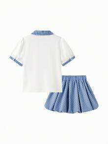 Balabala 2026年女童夏季两件套，柔软棉质上衣搭配花朵图案半裙，轻盈透气，可爱甜美装扮 - 白色調 - 查看 2