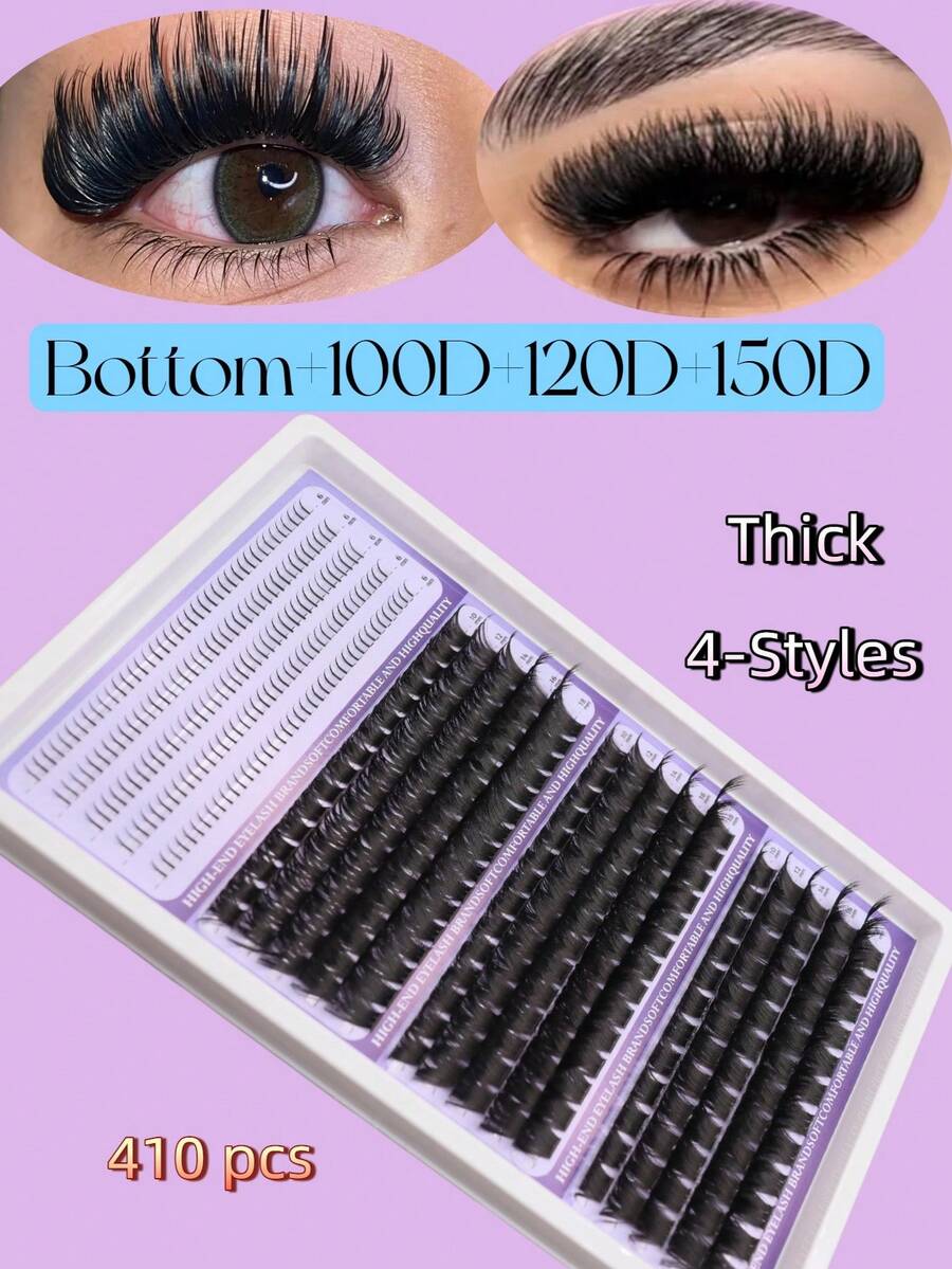 C&Litangel New 410 Clusters 6mm, 10-18mm Soft Fluffy Silk Lash Clusters - Lower Lash + 100D + 120D + 150D, Lightweight Segmented DIY Lash Extensions, D Curl Cluster Lashes For DIY At Home, Lash Extensions For Beginners, Daily Wear Reusable Clusters, Party/Wedding Lashes - D - View 1
