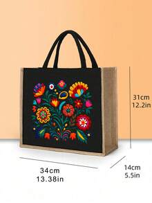 波西米亚风花卉图案手提包亚麻套装，女士手提包和钱包组合，单肩包，大容量手提包，购物袋。母亲节礼物 - 彩色 - 查看 8