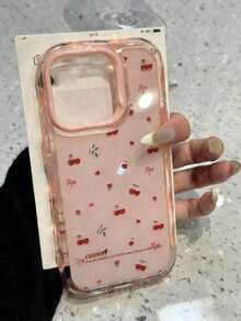 Custodia per telefono in silicone morbido con motivo a cuori e ciliegie, colore contrastante, onda rosa, adatta per iPhone 15 16 Pro Max 14 Pro 13 12 11 Plus, regalo per ragazze - Fondazione Cherry - Visualizzare 3