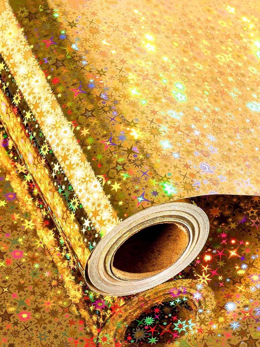 1 Roll Holographic Gift Wrapping Paper With Shimmering Starry Sky Pattern, Suitable For Birthday, Wedding, Mother's Day, Graduation And Other Occasions - Multicolor - View 1