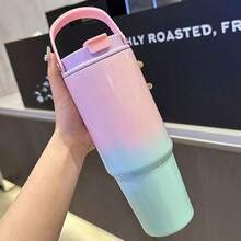 890ml保溫旅行水瓶，雙色瓶身設計，附手柄方便攜帶。大容量飲水杯，適合茶、牛奶、咖啡和飲用水。適用於學生、成人和家庭在居家、學校、戶外露營、野餐、旅行等場合使用。也是送給朋友和家人的絕佳禮物。 - 彩色 - 查看 10