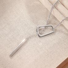 Handmade Vintage Metal Chain Y-Shaped Necklace With Square Pendant, Exquisite Craftsmanship, Unique Easter Accessory - Silver - View 2