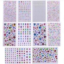 Autocollants de strass colorés de formes et de tailles variées, autocollants décoratifs pailletés à dos plat pour le visage, le corps, les ongles, la décoration de bijoux faits main, look de concert, pierres de visage - Multicolore - Voir 3
