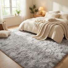 1PC, Tie-Dye Light Gray Rectangular Long Plush Area Rug | Soft Carpet | Easy To Maintain | Autumn And Winter Home Decor Rug | Suitable For Living Room, Bedroom, Study, Suitable For All Seasons, Easily Creates A Cozy Home Atmosphere. - Tie-dye Light Gray - View 12