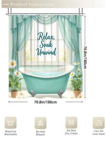 Bộ 1/4 rèm tắm in hình hoa cúc màu xanh bạc hà, thích hợp cho việc thư giãn và ngâm mình; phong cách tươi mát và thư giãn, chống thấm nước và chống mài mòn; bao gồm 12 móc treo, cùng với nắp bồn cầu, thảm tắm và thảm trải sàn. - Nhiều màu - Xem 11
