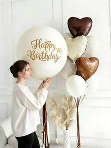 9件套焦糖生日气球套装，包含巧克力色、焦糖色、奶油白色心形气球和生日主题印花乳胶气球，适用于生日快乐英文字母装饰、派对场景装饰、家庭聚会背景、泰迪熊主题派对、生日派对装饰等。 - 多色 - 查看 4