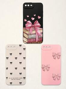 3pcs Bowknot Phone Cases, Soft TPU Full Coverage Anti-Drop Cases With Precise Cutouts, Featuring 3D Rhinestone Bowknot, Healing English Slogan, Hand-Painted Heart Pattern, Suitable For IPhone & Galaxy, Great Gift For Birthday, Holiday, Best Friends - Multicolor - View 51