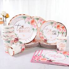 玫瑰金箔一次性餐具套装，包括7/9英寸纸盘、纸杯、餐巾纸，适用于生日派对、节日派对、野餐、庆典、婚礼茶会、毕业典礼等场合。 - 多色 - 查看 1