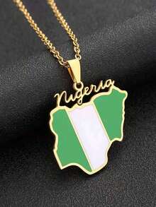 1件男女通用不锈钢地图吊坠项链，土耳其、尼日利亚、罗马地图吊坠，个性化时尚饰品，长度可调节，适合度假、旅行、聚会和日常佩戴 - 彩色 - 查看 5