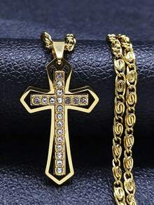 Mặt dây chuyền hình thánh giá Kitô giáo bằng thép không gỉ mạ vàng, dây chuyền dành cho nam giới theo đạo Công giáo. - vòng cổ - Xem 1