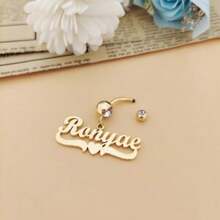 Custom Name Heart Belly Rings, Personalized Name Stainless Steel Navel Stud, Belly Ring Dangle, Belly Jewelry, Body Jewelry, Personalized Belly Rings - Gold - View 7