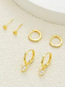 Bộ 6 khuyên tai vòng hình lá và hoa bằng đồng khảm đá Cubic Zirconia sang trọng, thích hợp làm quà tặng cho nữ nhân dịp hẹn hò, đám cưới, tiệc tùng, mẹ, vợ, bạn bè nhân dịp sinh nhật. - Vàng - Xem 6