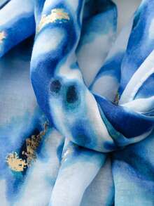 Women's French Metallic Ink Gradient Scarf, Golden Texture Abstract Print Scarf, Versatile For Vacation And Commute, Long Shawl Beach Wrap - Blue - View 3