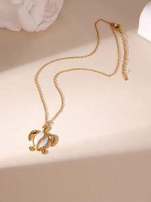 1 chiếc dây chuyền mặt dây điều chỉnh được bằng thép không gỉ mạ vàng 18K với họa tiết sinh vật biển như rùa, cá, vỏ sò và sao biển, thích hợp cho phụ nữ đeo hàng ngày và đi nghỉ mát. - Vàng - Xem 5