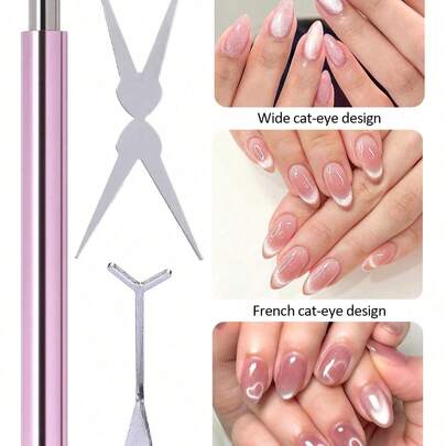 二合一猫眼美甲磁性笔套装，包含新款法式猫眼和心形猫眼配件，多功能强磁性美甲工具，适用于猫眼凝胶美甲、家庭DIY美甲沙龙等。