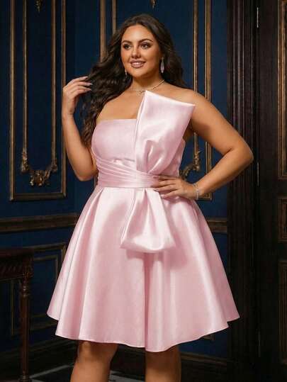 Smilprince Vestido formal con escote sin tirantes de tela tejida en color fucsia, diseño con botones delanteros, falda acampanada, adecuado para mujeres de talla grande