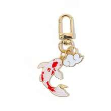 1个DIY锦鲤云朵钥匙扣，锌合金滴油简约时尚幸运锦鲤钥匙圈，送给朋友的理想精致礼物 - 紅白色 - 查看 4