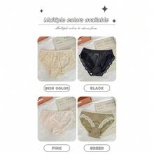 [Free Shipping] 3Pcs Bestie Shiny Dainty Rhinestone Panties~Sexy Lace Sweet Girly Panties, Cream Hues Comfortable Soft Skin-Friendly Briefs, Silky Satin Mid-Waisted Breathable Cotton Crotch Briefs.Valentine's Day Sexy Lace Panties For Women - Mature & Elegant Style - 黑色+綠色+粉紅色 - 查看 7