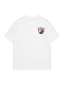 Women's Oversized Short Sleeve T-Shirt, Crew Neck Tee With Cartoon Gang & Teamwork Print - White - View 4