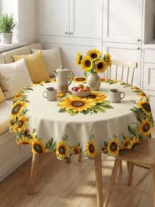 1pc Polyester Sunflower & Leaf Pattern Tablecloth, Vibrant Watercolor Style, Waterproof & Stain-Resistant, Rectangular Table Cover With Sunflower & Floral Decor, Foldable Protective Table Decor, Suitable For Summer Home Decor, Garden Party, Brunch, Dining Table, Patio, Picnic, Indoor & Outdoor Activities - 001 - View 19