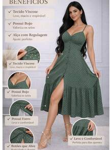 Women's Long Dress With Button Front, Ruffled Straps, Sleeveless Tank Top Dress With Buttons, Ruffled Style, Elegant Party Dress - 純紅色 - 查看 5