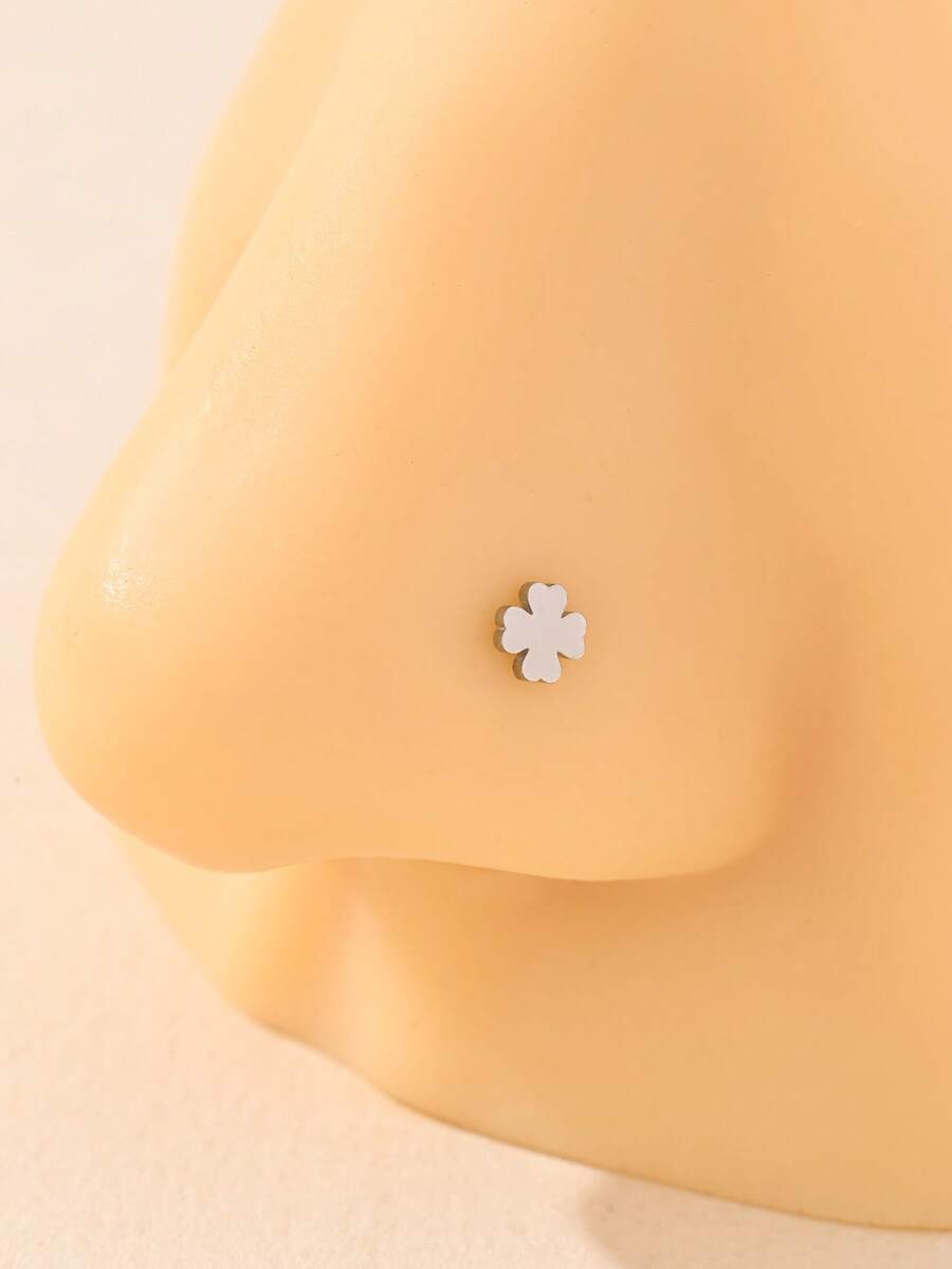 1个不锈钢极简四叶草鼻钉，百搭日常佩戴，适合女性 - 銀色 - 查看 1