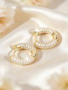 2 chiếc khuyên tai tròn Zirconia thời trang thanh lịch tinh tế lãng mạn, thích hợp cho phụ nữ đeo hàng ngày hoặc làm quà tặng Ngày của Mẹ - E317 - Xem 2