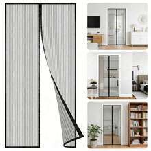 1pc Magnetic Fly Screen Door, Black Polyester Magnetic Automatically Seal Hands Free Anti Mosquito Net Fly Curtain Mesh With Powerful Magnets, For Balcony Living Room - Magnetic Door Curtain - View 3