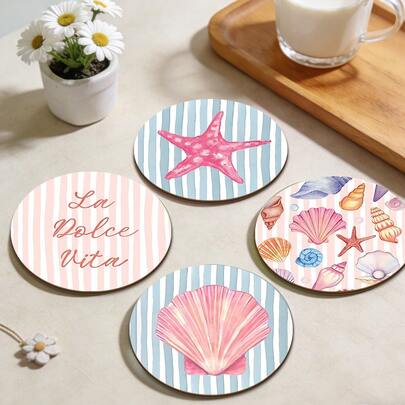 4/12/100 قطعة من بطاقات الحماية الخشبية ذات موضوع صيفي، مقاومة للانزلاق والحرارة، مثالية لوضع القهوة أو العلاج بالروائح. يمكن وضعها في المطبخ أو على طاولة الطعام، أو إهداؤها كهدية.