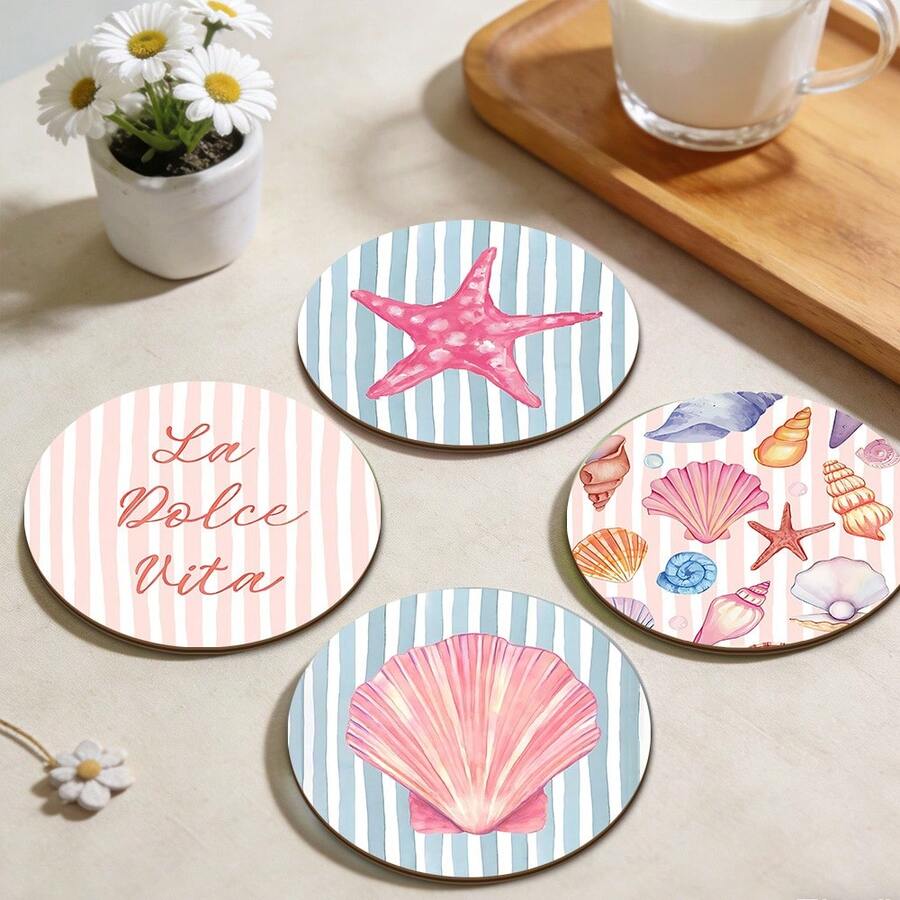 4/12/100 chiếc Đế lót ly bằng gỗ chủ đề mùa hè, chống trơn trượt và chịu nhiệt, hoàn hảo để đựng cà phê hoặc tinh dầu thơm. Bạn có thể đặt chúng trong bếp hoặc trên bàn ăn, hoặc dùng làm quà tặng. - nhiều màu - Xem 1