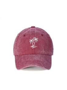 1pc "Coconut Tree" Printed Distressed Vintage Washed Baseball Cap, Polyester, Unisex Outdoor Fashion Accessory, Durable Headwear,Summer,Beach,Holiday,Festival,Travel - Coconut Trees - View 11