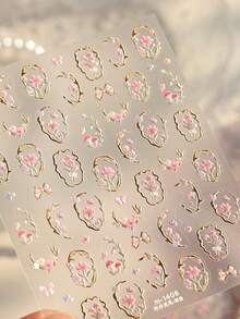 1pc 5D Embossed Stamping Flower Nail Art Stickers French Retro Gold Foil Frame Floral Manicure Decorations Decals - Multicolor - View 7