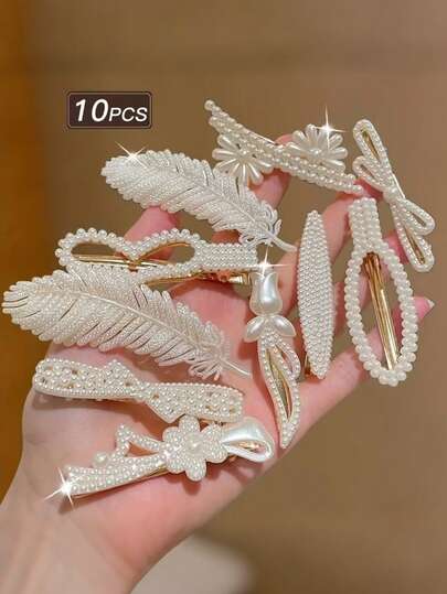10pcs Women Elegant Multi-Style Duckbill Clips Set, Simple Exquisite All-Match Hair Clips, Non-Damaging Fashion Hair Accessories, Suitable For Daily Commute, Back To School, Dating, Shopping, Party Banquet, Wedding, Holiday Gift, Friends Sharing, Photo Shooting, All Occasions