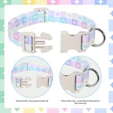 蝴蝶印花狗项圈 - 粉彩格纹设计 - 可调节米色五金配件 - 适合小型、中型、大型幼犬 - 混合色 - 查看 5