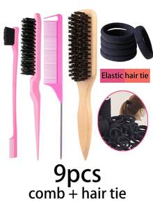 1-9 piezas Juego de peines, Cepillo de cerdas de jabalí unisex para cabello y barba, Cepillo profesional para peinado, Esencial de viaje - multicolor - Ver 22