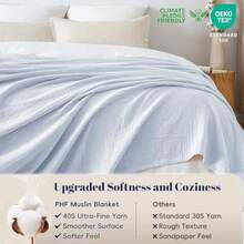 PHF Manta de muselina 100% algodón tamaño Queen 90 x 90 pulgadas 4 capas ligera de gasa transpirable minimalista y suave como una nube para cama sofá camping y bebé color Agua Antigua regalo - 05  Agua antigua - Ver 5