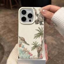 Turtle 1pc TPU Soft Coconut Tree & Sea Pattern Phone Case, Compatible With IPhone 17 Pro Max/17/16 Pro Max/15/13/12/11, S20 FE/A15/S24/A55, Note 11/12/13 Pro, Full-Body Shockproof Protective Cover - White - View 3