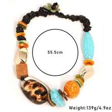1 chiếc vòng cổ phong cách Bohemian màu ngọc lam in họa tiết da báo, đính hạt gỗ và đá không đều, vòng cổ thời trang nổi bật dành cho nữ, phù hợp để đeo hàng ngày, dự tiệc, đi nghỉ mát. - Nhiều màu - Xem 4