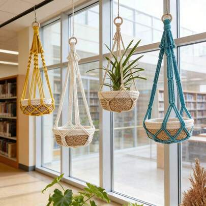 1pc Macrame Plant Hanger, Bohemian Style Indoor Hanging Planter Basket, Handwoven Art Decor Flower Pot Net - Excluding Potted Plants